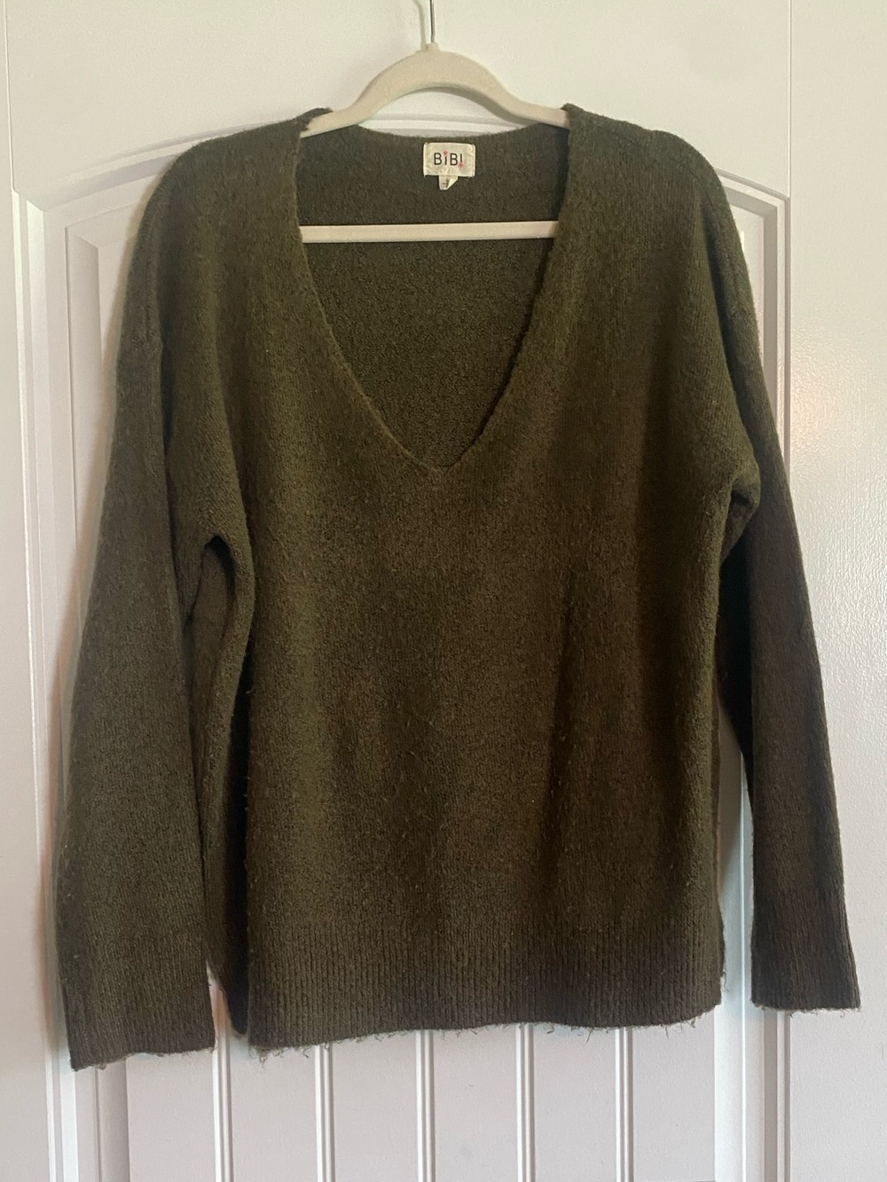 BiBi Olive Green Cozy V-Neck Sweater